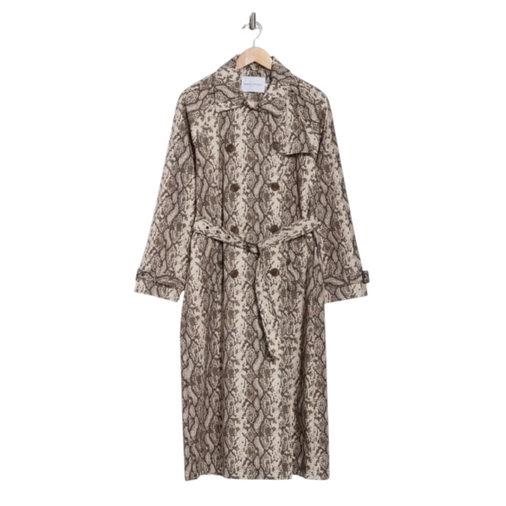 Rebecca Minkoff Snakeskin Animal Print Trench Rain Coat Size Medium Longline NWT